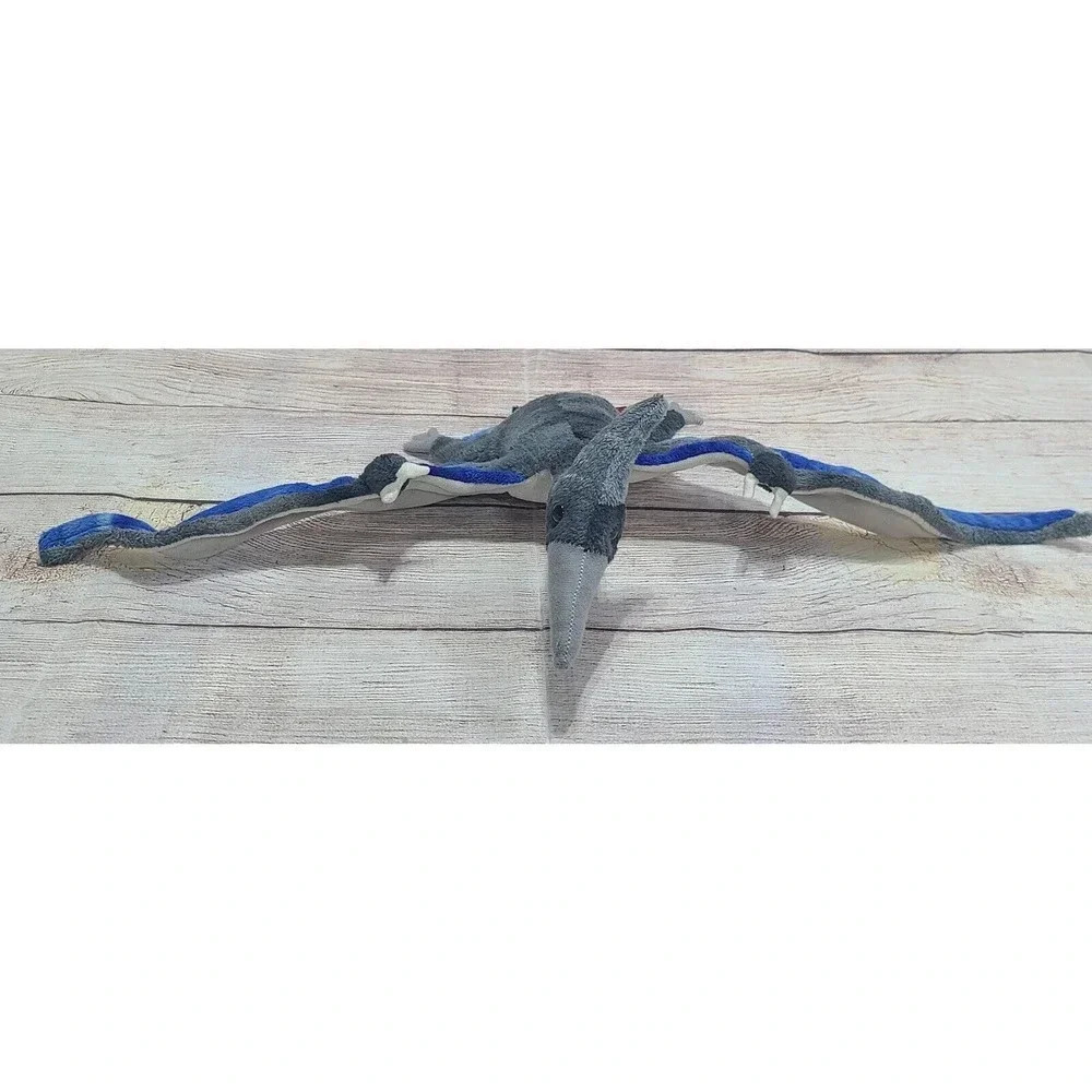 Adventure Planet Plush Pterodactyl Dinosaur Posable Wings Neck Blue Gray 22”
